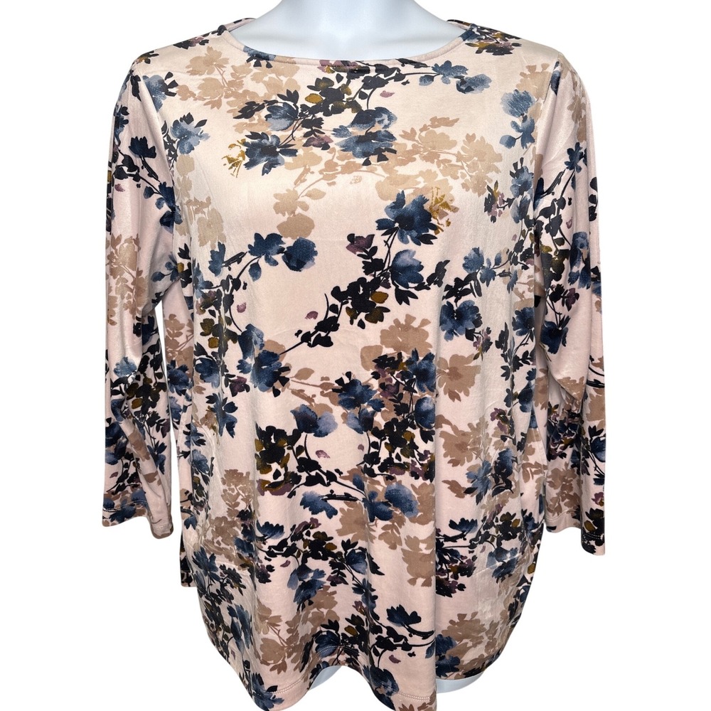Pure Jill Womens Pink Blue Floral Boat Neck Tunic Top Sz XLP Velvety Cottagecore